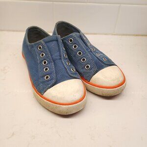 Boden boys Slip-on sneakers light blue and orange canvas size 11